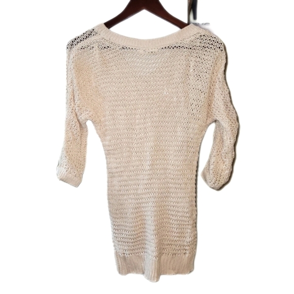 ❤️ 3 for $35 Roxy crochet open weave knit cream 3/4 sleeve sweater medium - Picture 2 of 8